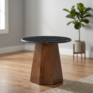 Wholesale Mango Wood and Marble Side Table with Black Finish for <b>Bedroom</b> Dining Living Room - Product Image 3