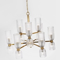 Lustre de restaurant de luxe léger américain, lustre minimaliste en cristal rond pour salon