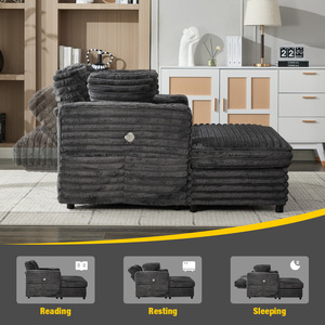 Chaise longue moderne en velours côtelé doux, surdimensionnée pour salon, bureau à domicile, avec porte-gobelets, poches latérales et USB - Product Image 4