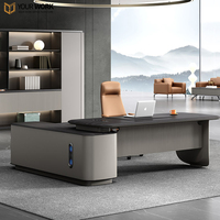Top Design moderne E1 MDF luxe bureau de patron en forme de L exécutif Table de bureau en cuir meubles pour bureau de PDG
