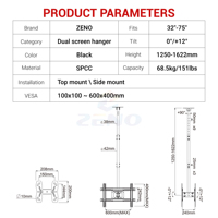 Soporte de Techo para TV de Pantalla Plana de 32-75 Pulgadas, VESA Máximo 600x400mm, Soporte de Techo Ajustable Compatible con la Mayoría de los Televisores LCD LED OLED 4K
