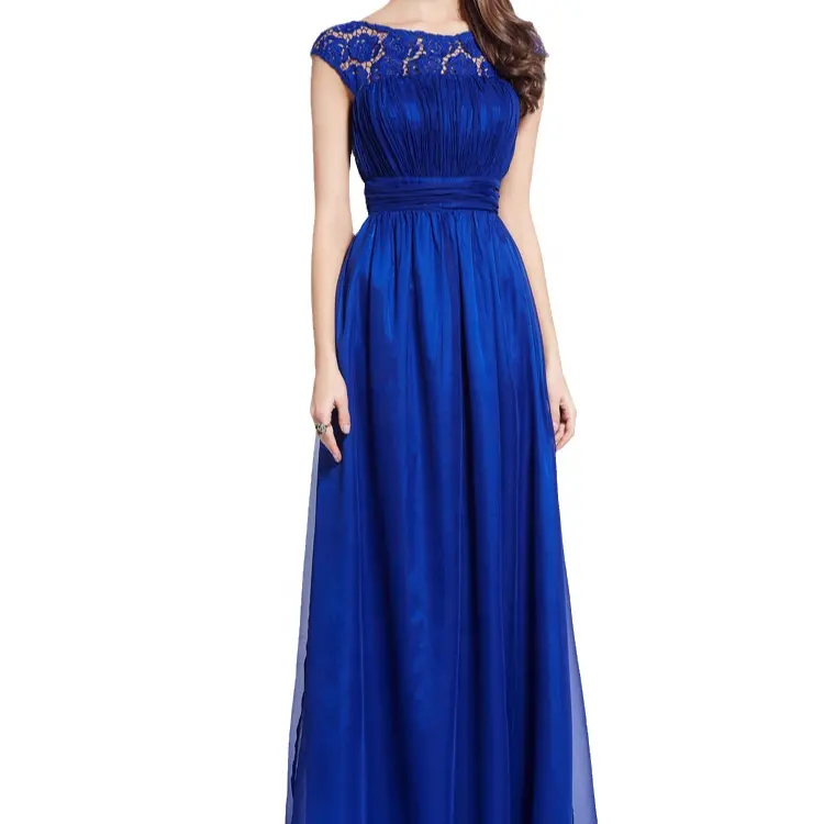 Últimas Quente feito sob encomenda Plus Size O-pescoço Senhoras Elegante Cor Sólida Lantejoulas Vestido de Noite Chiffon Vestido Formal Longo Da Dama de honra Vestidos