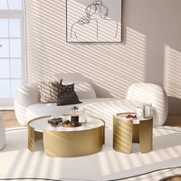 Table basse moderne ronde avec dessus en marbre Ensemble de tables basses de luxe Meubles de salon Table basse dorée imbriquée en acier inoxydable