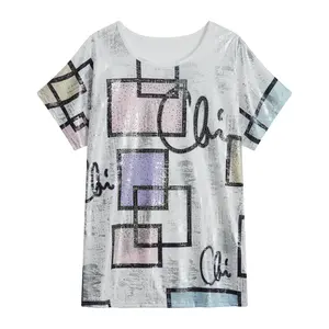 Wholesale Custom Cotton Letter Pattern Printing Summer Short-sleeved T-shirt Ladies New Round Neck Loose Top High Quality