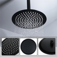 Ensemble de robinetterie de douche murale Beyoon en laiton noir mat avec affichage de la température, eau chaude et froide, et pommeau de douche rond effet pluie de 10 pouces