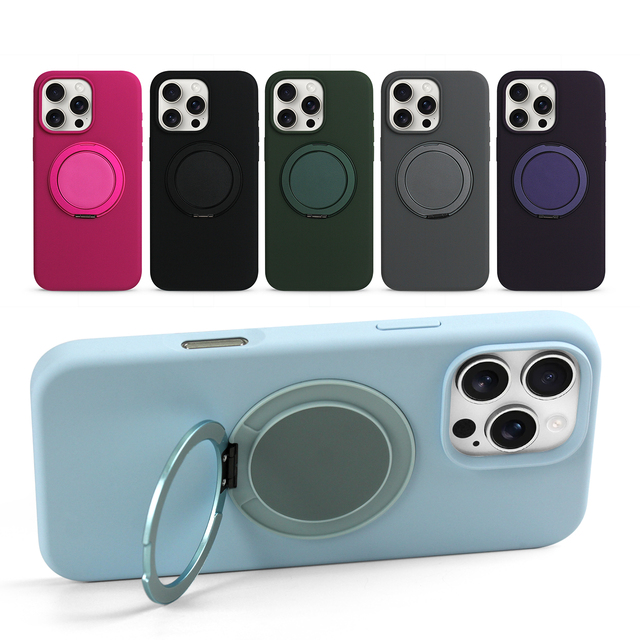 Original Liquid Silicone Magnetic Kickstand Ring Holder Cell Phone Cases for IPhones 17 16 Pro Max Engraved Design  Cover