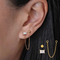 Boucles d'oreilles clous détachables avant-arrière en acier inoxydable plaqué or 18 carats avec zircon blanc et perle acrylique, étanches, design personnalisé