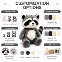 Peluche personnalisée en forme de raton laveur, directement de l'usine, à partir de vos illustrations, poupée de personnage en peluche OEM ODM pour marques IP originales
