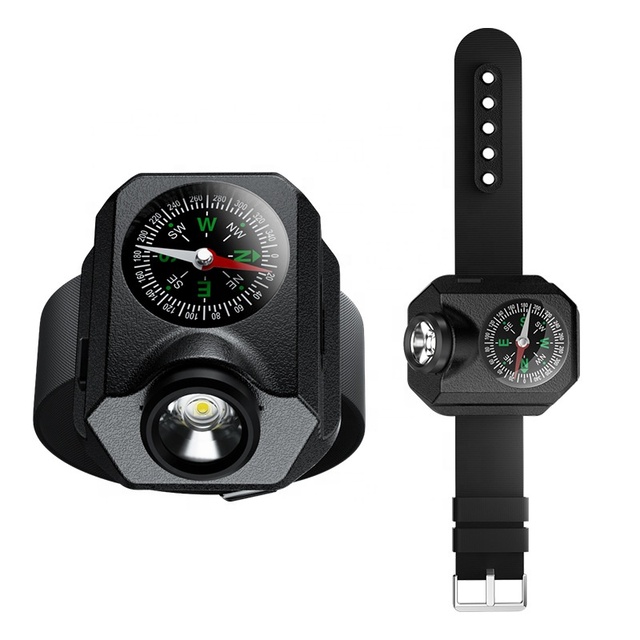 Portable Rechargeable Waterproof Mens' Sports Flashlight Led Watch With Tactical Compass for Outdoor Running Hiking Camping Gift