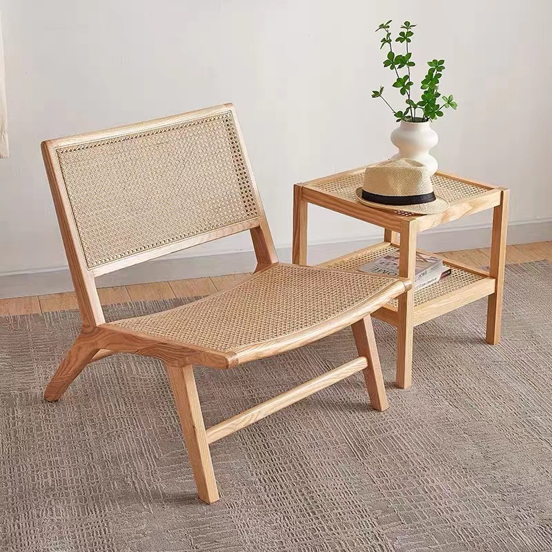 Wholesale Living Room Lounge Armless Chairs Rattan Back and Seat Leisure Wooden Chair