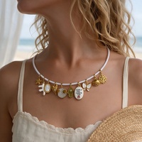 Collier magnétique rétro de luxe en acier inoxydable avec pendentifs cœur et papillon, design goutte d'huile, incrustation de coquillage blanc, multiples breloques