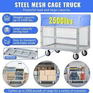 <strong>Platform</strong> Truck Cart with Cage Heavy Duty Flatbed Cart <strong>Collapsable</strong> Roll Container with Lockable Wheel Multi-Functional Push Cart - Product Image 3