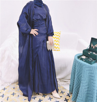 Abaya-robe musulmane manches longues, en Satin de soie lisse, élégante tenue islamique, avec manchette élastique, Kaftan musulman, manches longues