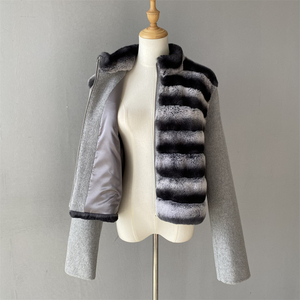 Jxwatcher Giacca in Vera <span class=keywords><strong>Pelliccia</strong></span> di Coniglio Rex Morbida e Calda con Zip, Maniche Lunghe, <span class=keywords><strong>Cappotto</strong></span> Invernale Personalizzato in Lana Doppia Faccia con <span class=keywords><strong>Collo</strong></span> Alto per <span class=keywords><strong>Donna</strong></span> - Product Image 6