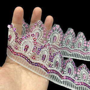 Harga pabrik payet berwarna Trim <span class=keywords><strong>Mesh</strong></span> poliester kain pita berkumpul bunga Crochet renda Trim untuk garmen rumah tekstil - Product Image 6