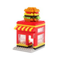 Sacs de blocs de construction micro-plastiques, modèles de rue de ville, restaurant de frites, magasin de vêtements, jouets en micro-particules tridimensionnelles miniatures