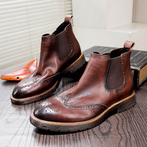 Bottes pour hommes en cuir véritable rétro à bout carré - Style brogue - Casual chic - Légères - Confortables - Élégantes - Antidérapantes - Massage - Product Image 2