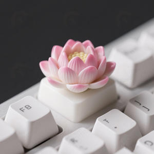Tecla de resina Lotus Bloom personalizable, pétalos degradados rosa/blanco y diseño de <span class=keywords><strong>estambre</strong></span> dorado para teclados mecánicos - Product Image 1