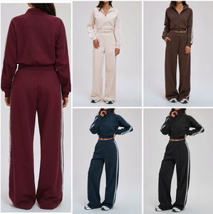 Ensemble de survêtement décontracté pour femmes, automne, sport, haut court à col montant avec fermeture éclair, pantalon taille moyenne avec poches, ensemble de survêtement pour femmes SQ2519 - Product Image 3