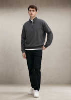 Sudadera de Hombre con Cierre de Cremallera, Cuello Alto, Color Sólido, Felpa Francesa, Corte Regular, Estilo Casual Minimalista para Otoño