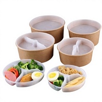 Bol en papier kraft biodégradable écologique de qualité alimentaire, résistant à la graisse et aux fuites, avec séparateur à 2 ou 3 compartiments en PP