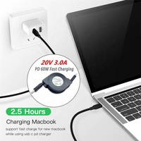 Kabel USB C dapat ditarik, kabel Data pengisian cepat Pd Logo kustom 3,3 kaki Tipe C 3A 60W untuk pencetak terbuat dari tembaga murni