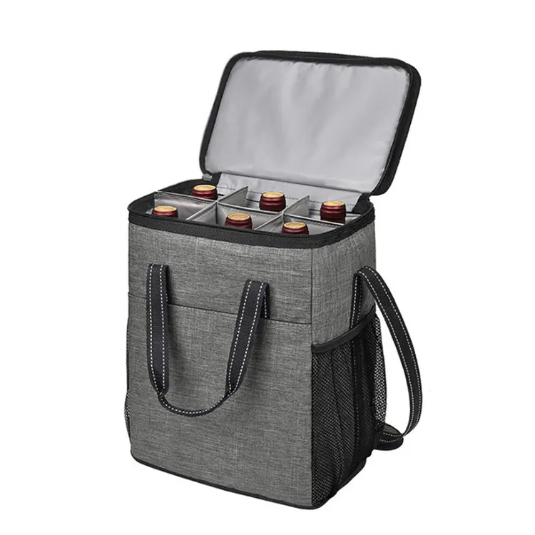 Custom Wine Cooler Bag 4 Bottles Ice Cooler Bag Insulated Beer Carrier Freezable Cans Cooler Box for Travel Picnic