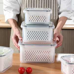 Refrigerator Storage Box Fridge Fresh Vegetable Fruit Boxes Drain Basket Storage Containers With Lid