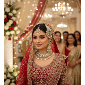 Parure de bijoux ethniques plaqués or en alliage, comprenant un collier ras-du-cou, des boucles d'oreilles et un Maang Tikka, tendance, faite à la main, de haute qualité, pour mariages et fêtes - Product Image 3