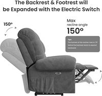 Fauteuil inclinable électrique Welzona, design ultra confortable en tissu de velours côtelé, port USB, petit espace, montage sans outil avec 2 poches latérales