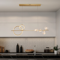 Lustre de salle à manger en cuivre de luxe léger, suspension moderne et simple effet ciel étoilé pour bar, avec long câble