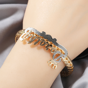 Uwin Cá Nhân Hai Tone Vương Miện Tên Vòng Đeo Tay Tùy Chỉnh Bảng Tên Cổ Tay Bangle Lâu Dài Tay Đồ Trang Sức - Product Image 6
