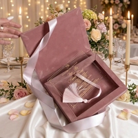 Boîte en velours bordeaux pour invitations de mariage et d'anniversaire, carte d'invitation en acrylique, filigrane doré, coffret de luxe écologique personnalisé
