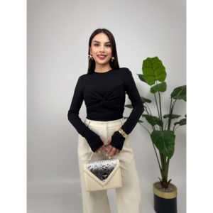 ชุดบอดี้สูทไหมพรมแขนยาวรัดรูปสีดำสำหรับผู้หญิง รุ่น 2059 Tie-Up Sandy - Product Image 3