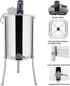 New Pomelo Electric 4-Frame Honey Extractor Separator Food-Grade Stainless Steel Honeycomb Spinner <b>Drum</b> Adjustable Height Stand - Product Image 1