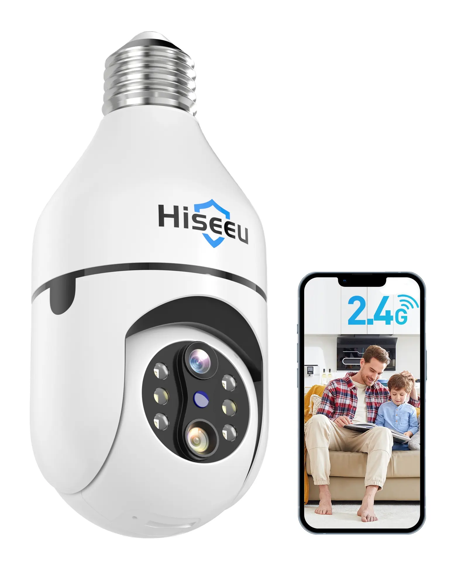 Eseecloud 4MP Double Lens CCTV Camera Human Detection Alarm Night Vision Wireless Wifi E27 Bulb PTZ Camera