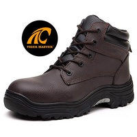 Bottes de sécurité imperméables pour hommes, résistantes aux perforations, avec embout en acier, en cuir de vache marron, antidérapantes et résistantes à l'huile, semelle en caoutchouc HRO