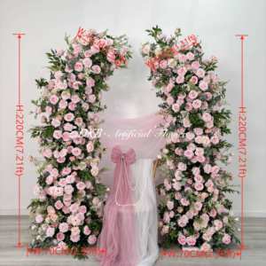 DKB Hot Sale Silk Artificial Flower Arch 6-7ft Height Green Leaf <b>Pink</b> Wedding Event <b>Backdrop</b> Decoration - Product Image 2
