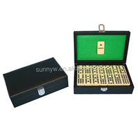 Jeu de dominos portable éco-responsable personnalisé, dominos double six avec boîte en cuir PU, thème voyage, jeu de divertissement familial