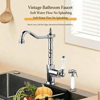 Robinet de cuisine rétro français classique européen en cuivre et argent, créatif, pour évier, avec eau chaude et froide, et cartouche céramique