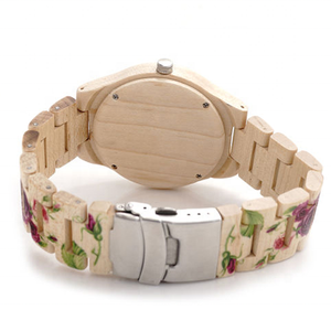 Diseño personalizado Clásico Señoras <span class=keywords><strong>Pino</strong></span> Relojes de madera Impresión de flores Banda Relojes de madera Mujeres - Product Image 4