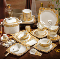 Meilleure vente Jingdezhen 60 pièces, ensemble de vaisselle en céramique mosaïque dorée, kit de tasses à petit-déjeuner en porcelaine écologique pour hôtels modernes