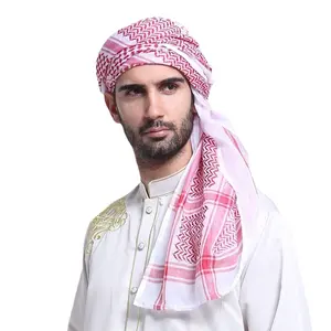 Homens adultos Árabe Cabeça Cachecol Envoltório Shemagh Muçulmano Headwear Clássico Cabeça Cachecol Keffiyeh Oriente Médio Deserto Vermelho Curto Jacquard Quadrado