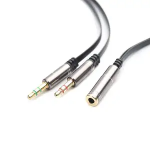 Cabletolink Tpe Metaal 3.5Mm Vrouw Naar 2 Mannelijke Vergulde Hoofdtelefoon Microfoon Audio Y Splitter Platte Kabel