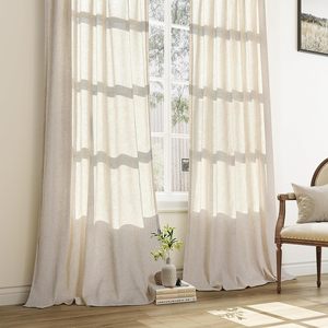 Cortina translúcida de lino natural con pliegues ondulados, elegante y popular, para ventana francesa, con cenefas integradas - Product Image 4