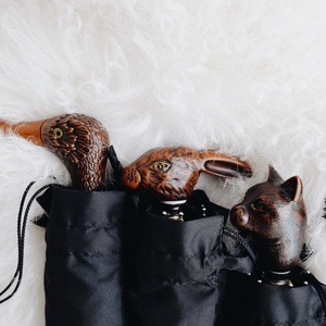 Customizable Natural Wood Manual Three-folding Walking Stick with Full Printing Vintage Umbrella Modern Design Metal <b>Frame</b> - Product Image 2