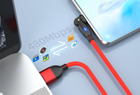 Kabel pengisi daya USB Tipe C, kepang nilon, 3A pengisian cepat kabel Tipe C sudut 180 derajat USB A ke USB C