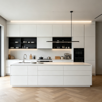 Meubles de cuisine modernes sur mesure, prêts à assembler, grand îlot central, rangement ouvert, contreplaqué écologique, multifonctionnels
