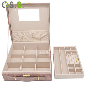 Boîte à bijoux de voyage vintage de luxe, grande boîte à bijoux en cuir PU, logo personnalisé pour le rangement des bijoux - Product Image 2