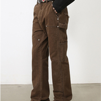 Venta caliente Retro Mediados de cintura Cargo Pantalones Custom Washed Loose Fit Hammer Loop Baggy High Street Vintage Impermeable Sólido-Venta al por mayor